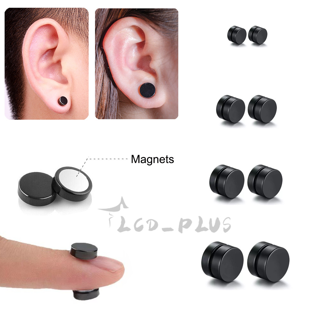 Men Women Stainless Steel Stud Earrings Magnetic Ear Plugs Non-Piercing Clip On