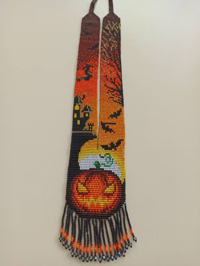 Helloween Handmade Necklace Seed Bead Boho American Style Beaded Multi Strand