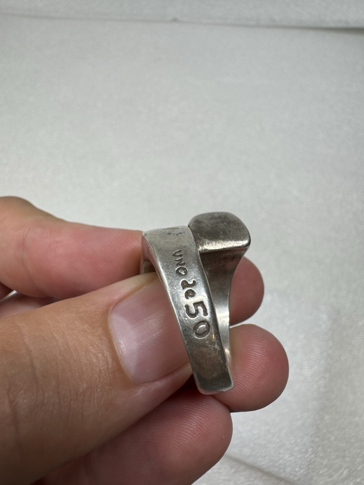 Heavy Silver Uno De 50 Designer Brutalist Bypass Statement Ring Size 8