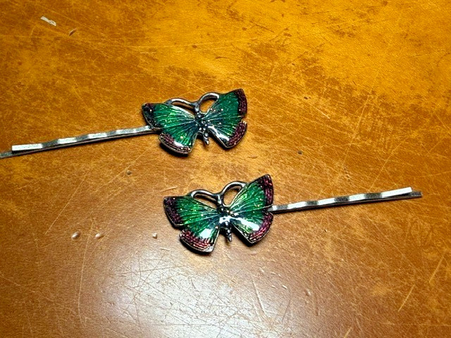 Cloisonne Butterfly Hair Bobby Pins (2): Enamel Traditional Jewelry
