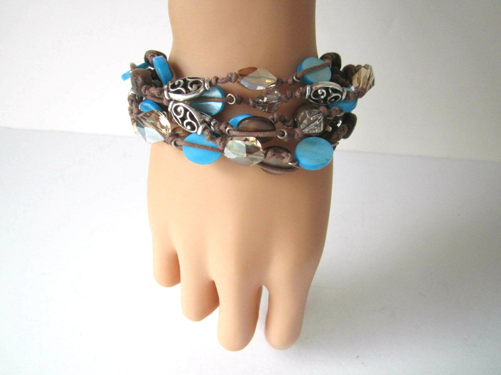 Brighton Riviera Blue Lagoon Bracelet Brown & Blue Beads Silver Plated