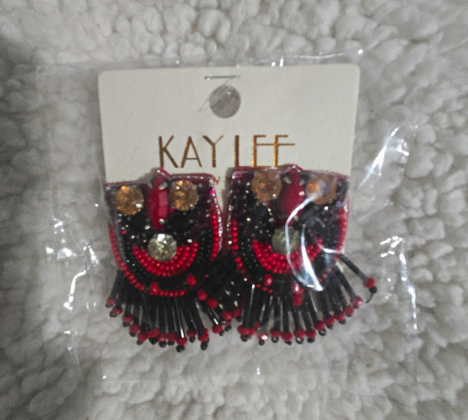 KAYLEE Red & Black Beaded Fringe Stud Earrings, Butterfly Closure, Lead-Free