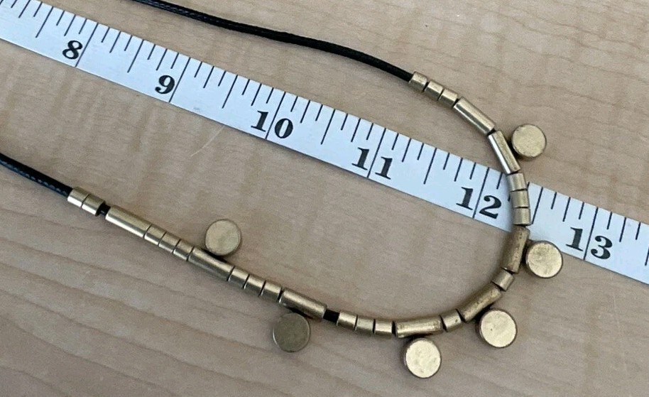 J Crew necklace With Gold Color Discs on black Cord_ Very Good Used Condition