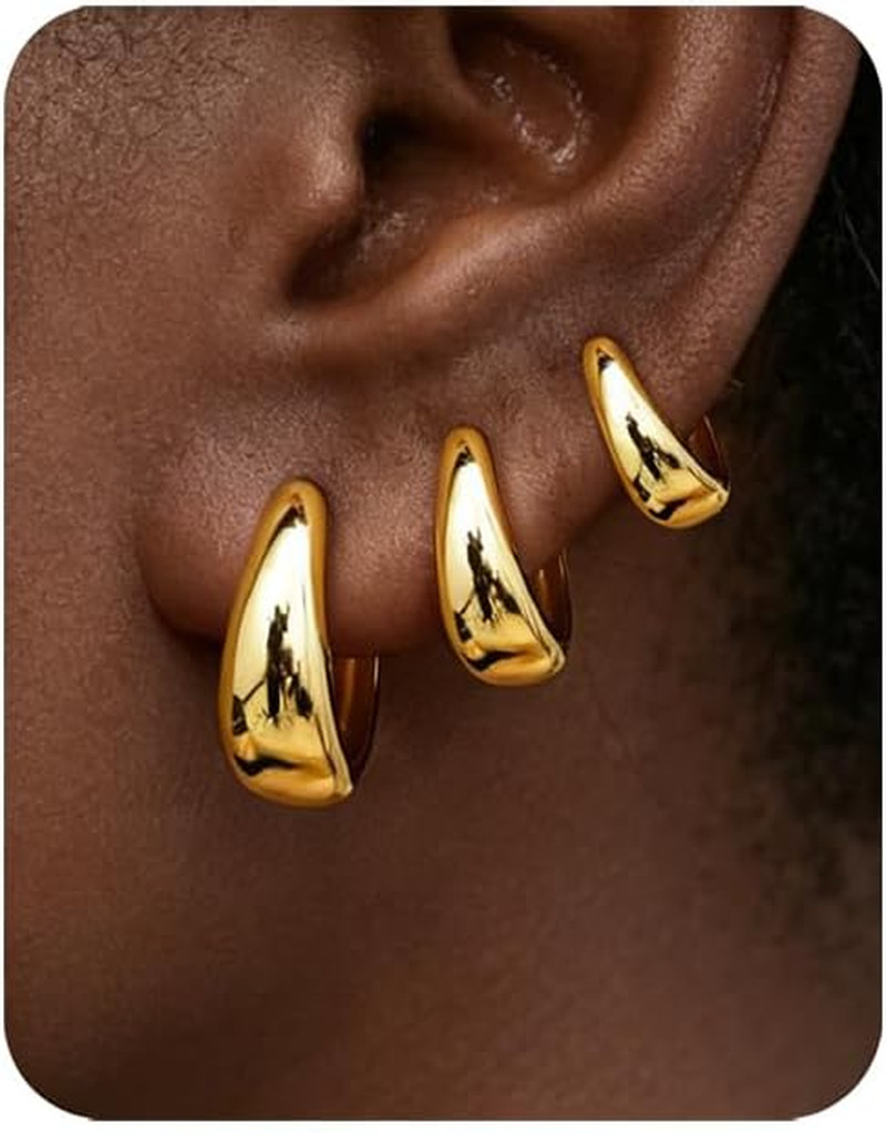 3Pairs Gold Hoop Earrings Set for Women Trendy Chunky Huggie Dainty Earring Jewe
