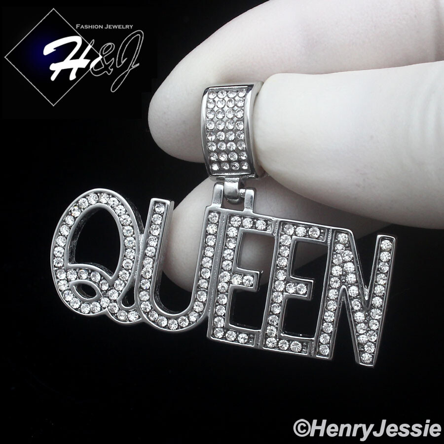 18″-36″WOMEN Stainless Steel 3mm Silver Box Link Necklace Queen Pendant*P149