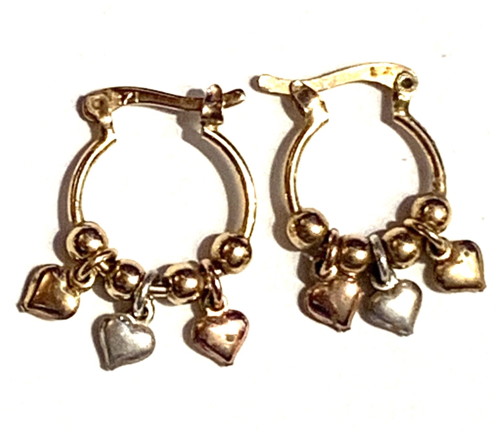 Peermont 18K Plated Three Tone Gold Hoop Earrings Heart Dangle Small Huggie BZL