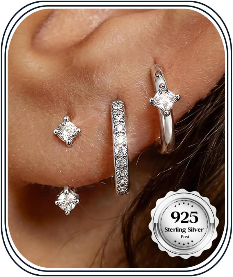 3 Pairs 925 Sterling Silver Earrings for Women, 14K Gold Plated Small Huggie Hoo
