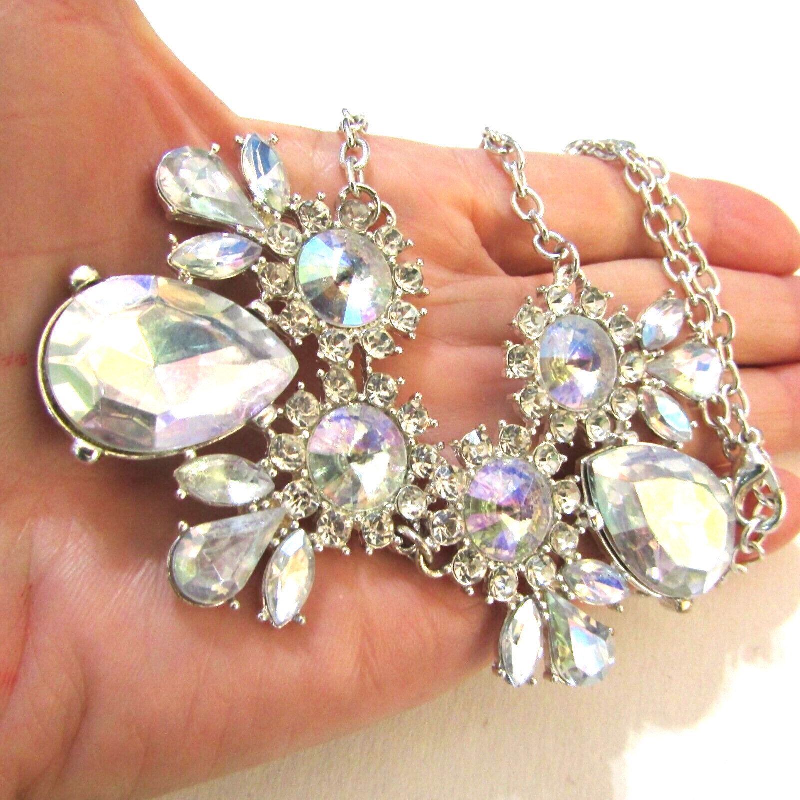 AB Aurora Borealis Crystal Floral Statement Necklace