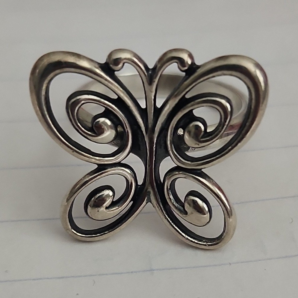 Signed Silver-Tone Butterfly Ring Size 10 Metal No Stone Cocktail Statement