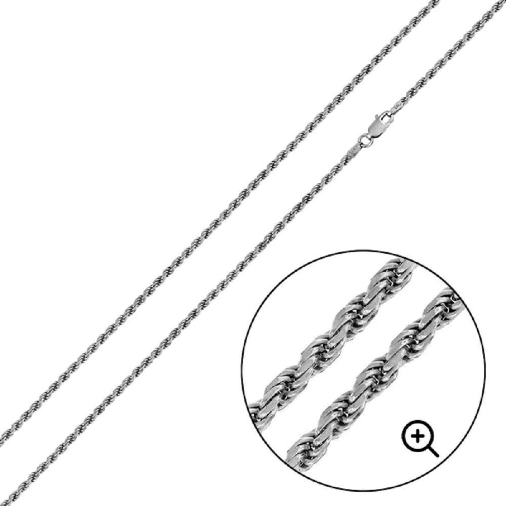 Sterling Silver Rhodium Finish 1.8 mm Rope Chain Necklace, Made in Italy