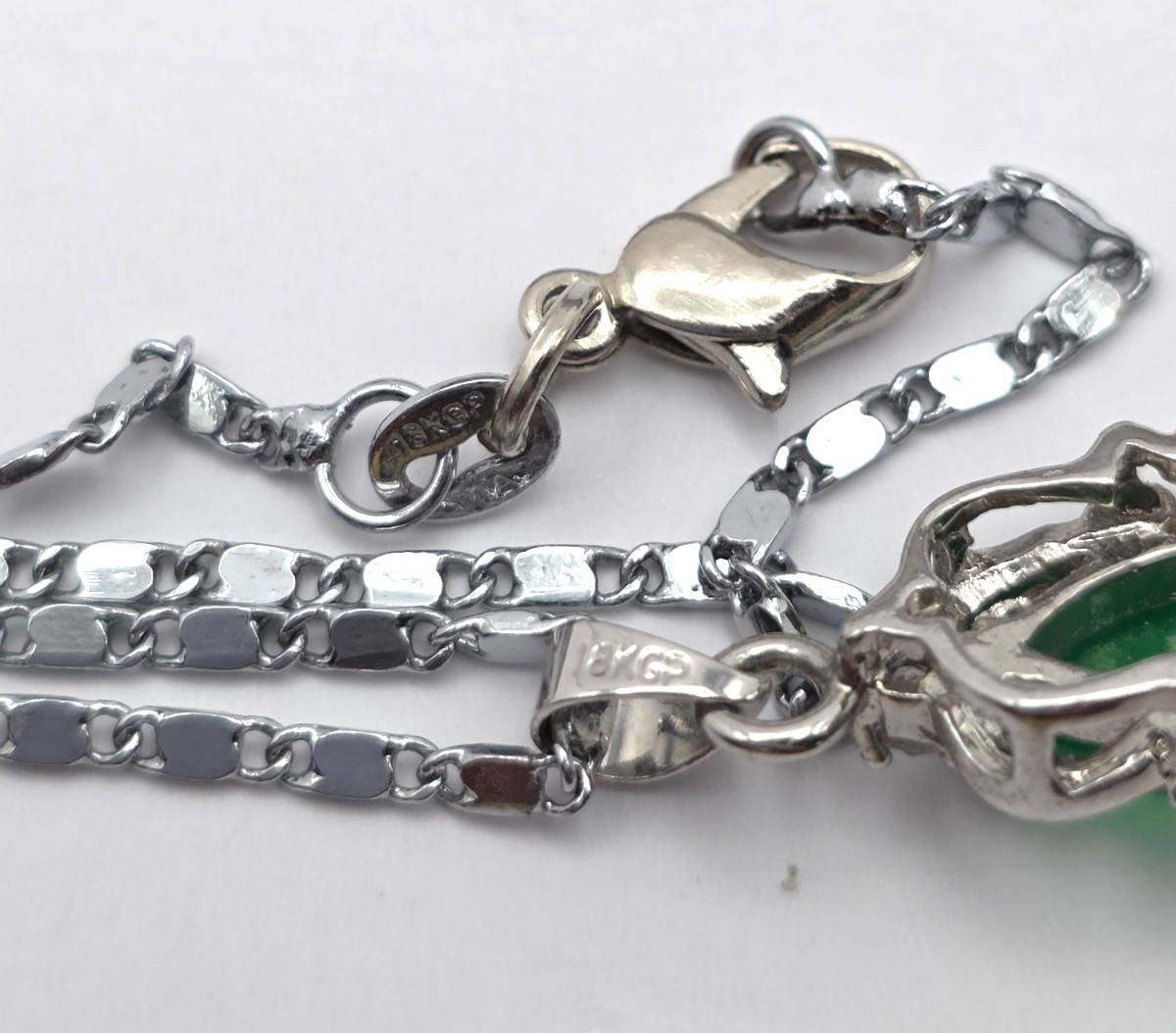 Green Chalcedony Marquise Pendant Necklace CZ Accent 18KGP Silver Tone