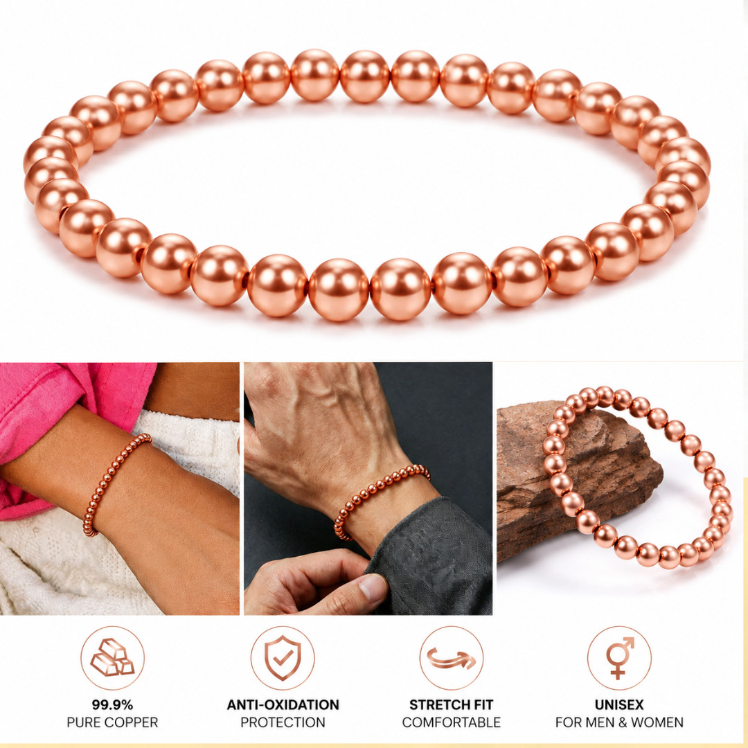 Pure Copper Bracelets for Men and Women Healing Energy Health Adjustable 6mm
