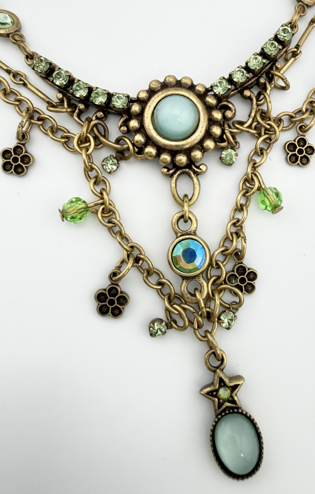 Kirks Folly Sky Blue Moonstone Blue Green Rhinestone Layered Dragonfly Necklace