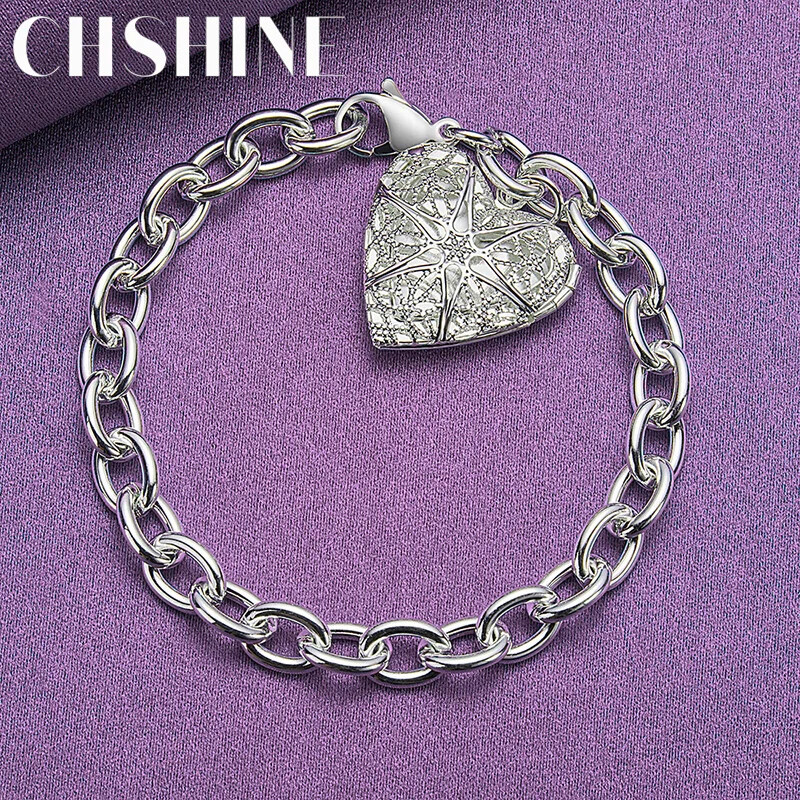 CHSHINE 925 Sterling Silver Heart Frame Pendant Bracelet Fashion Charm Jewelry