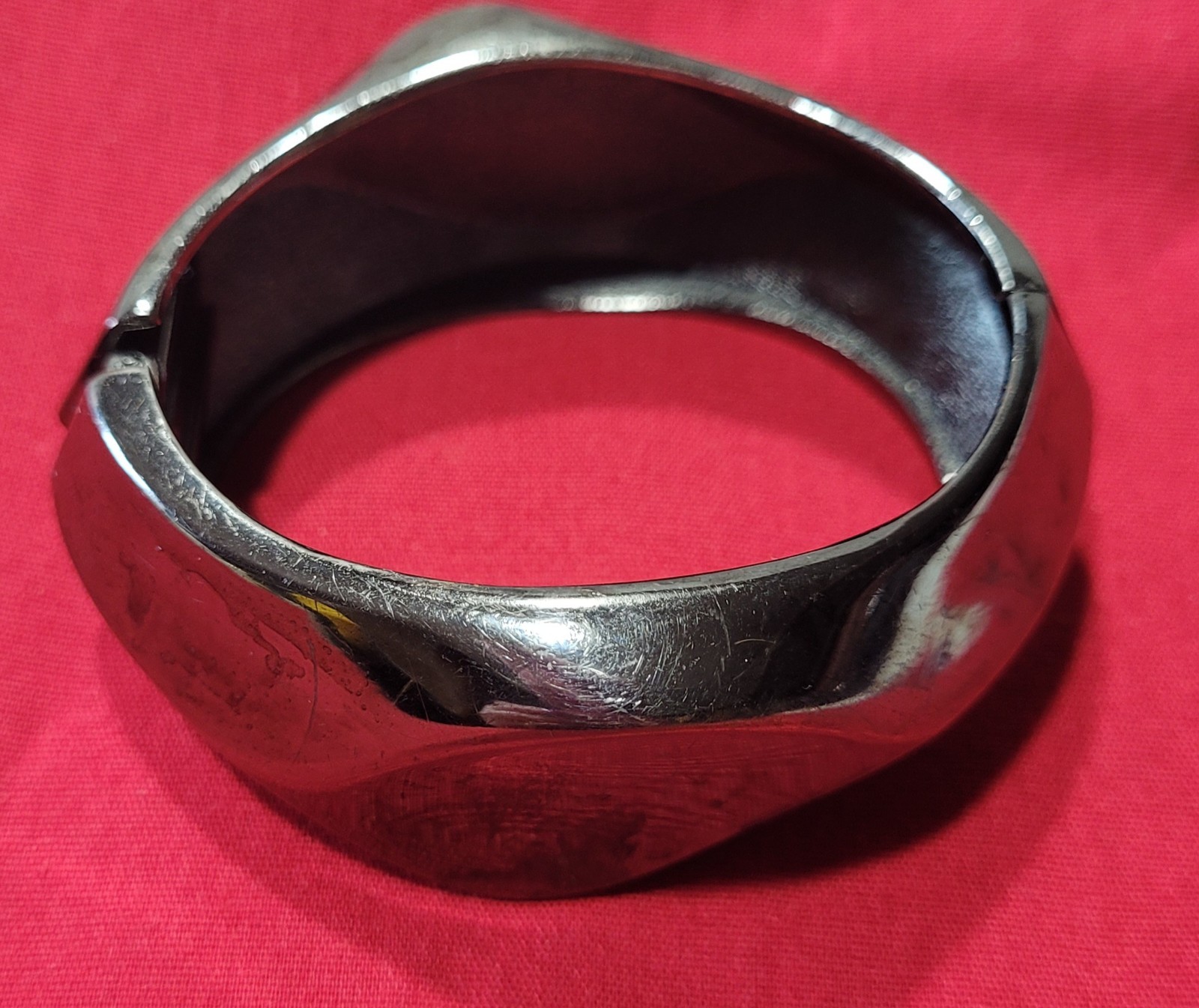 Vtg Chunky Sculptural Gunmetal Mirror Cuff Clamper Bold Statement Bracelet
