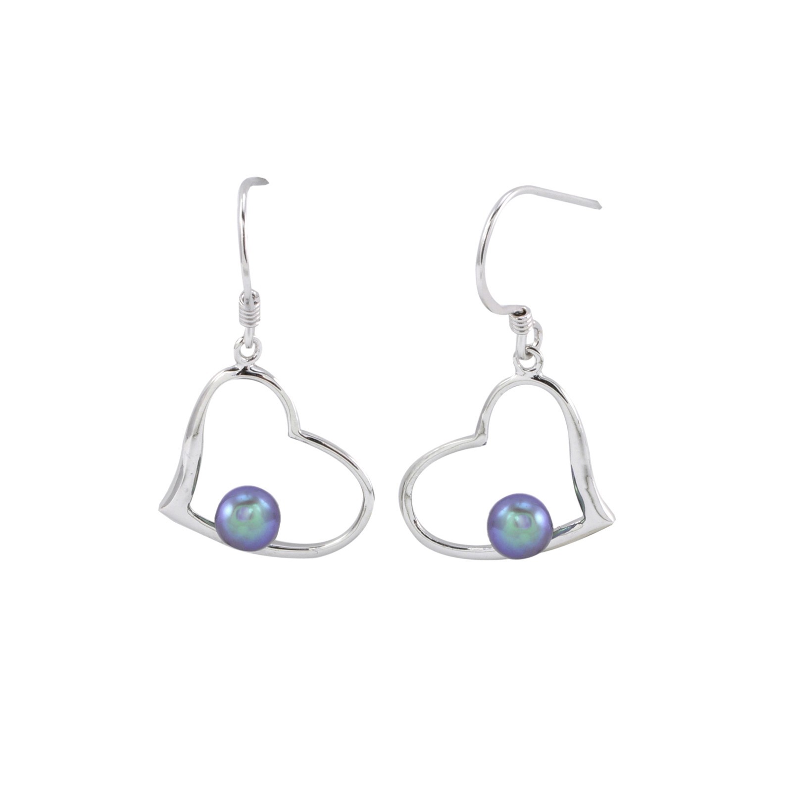 Sterling Silver Black Pearl Heart Earrings Silver Wire Hooks