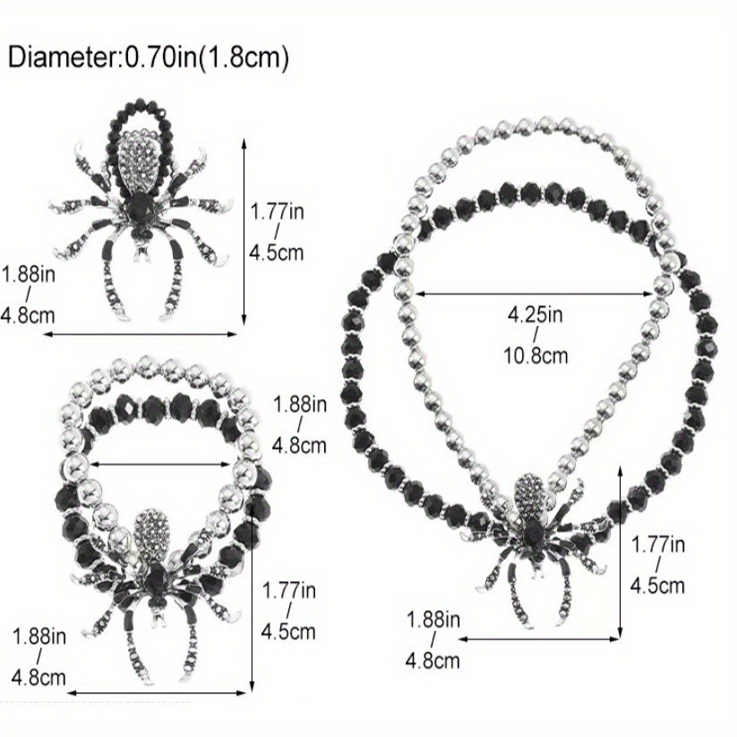 3Pcs Goth Spider Choker Women Punk Necklace Bracelet Ring Halloween Jewelry Set