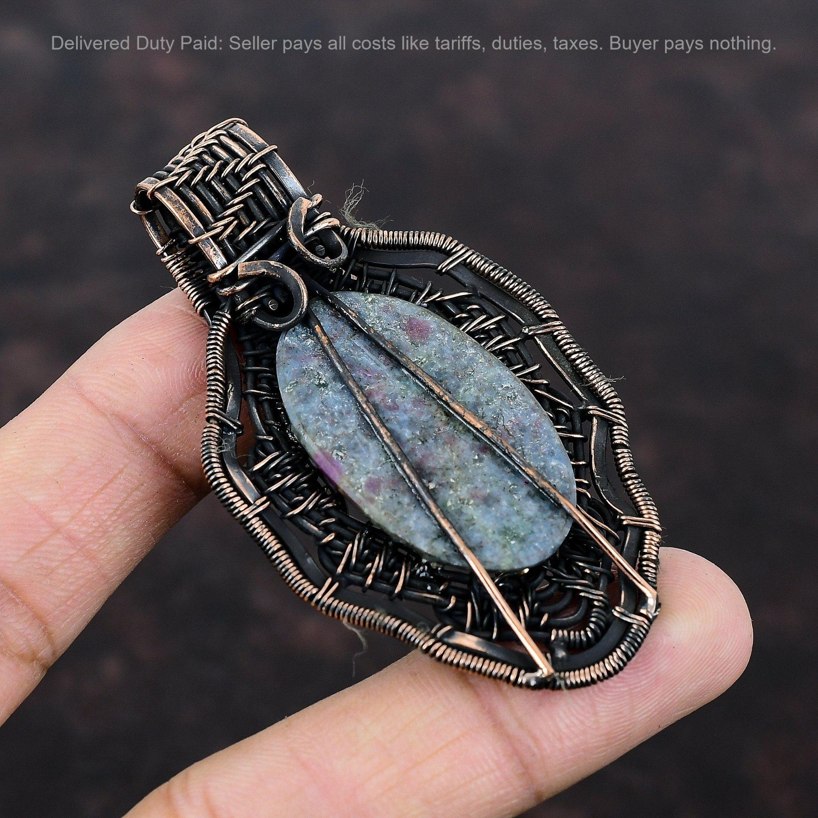 Valentines Deal Copper Ruby In Blue Kyanite Stone Wire Wrapped Pendant Jewelry