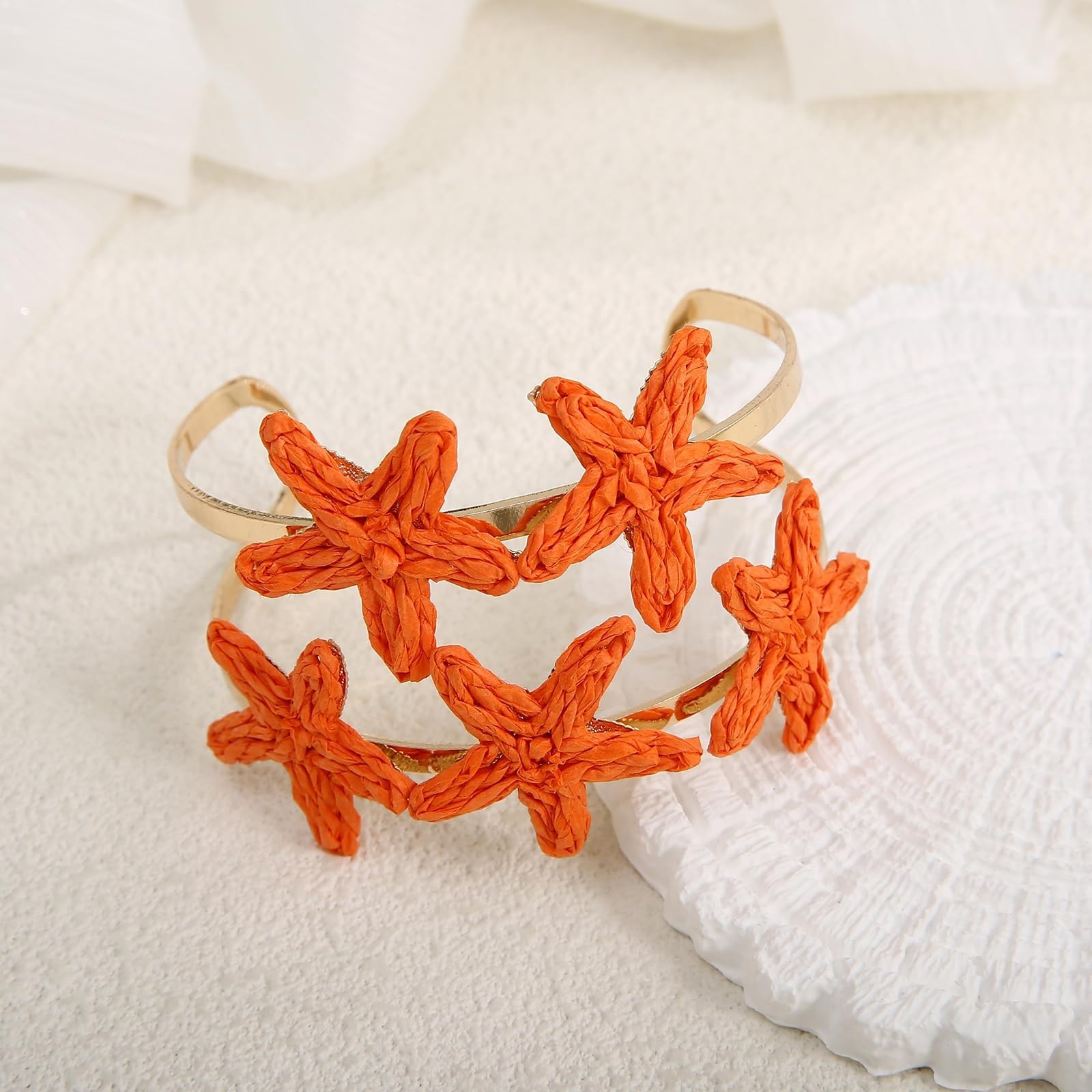 Handmade Starfish Cuff Bracelet for Women – Colorful Adjustable Wide Open Bangle