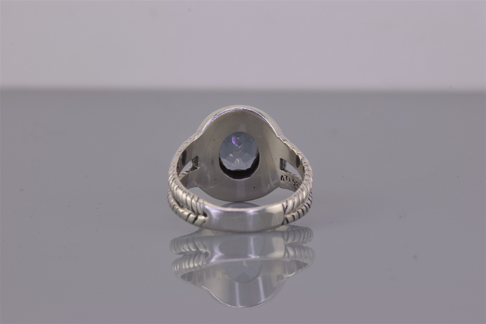 ATI ID Sterling Silver Oval Button Accent Mystic Topaz Cable Band Ring 925 Sz: 9