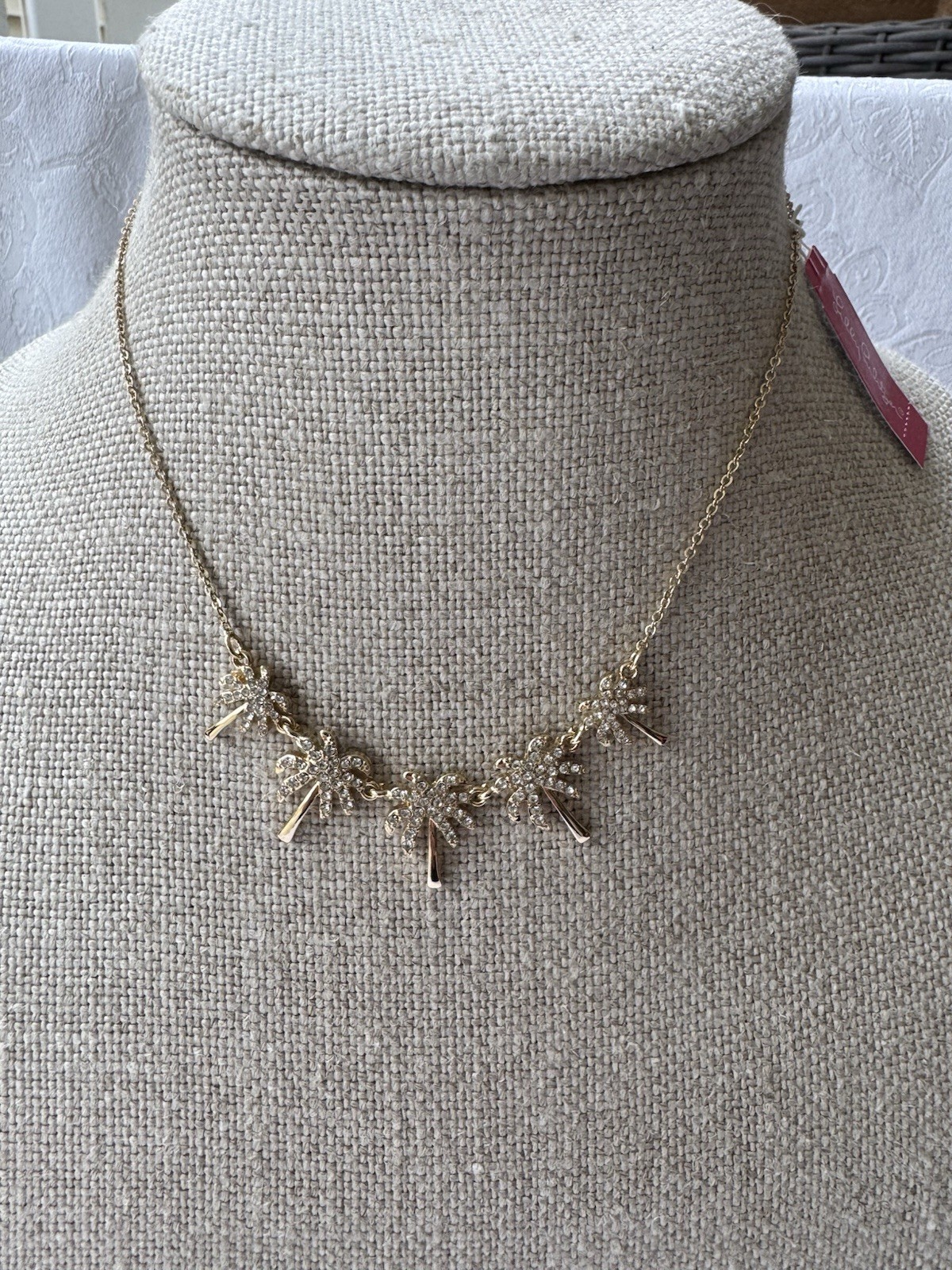 Lilly Pulitzer Dainty Goldtone Palm Tree CZ Short Statement Necklace 16″ NEW