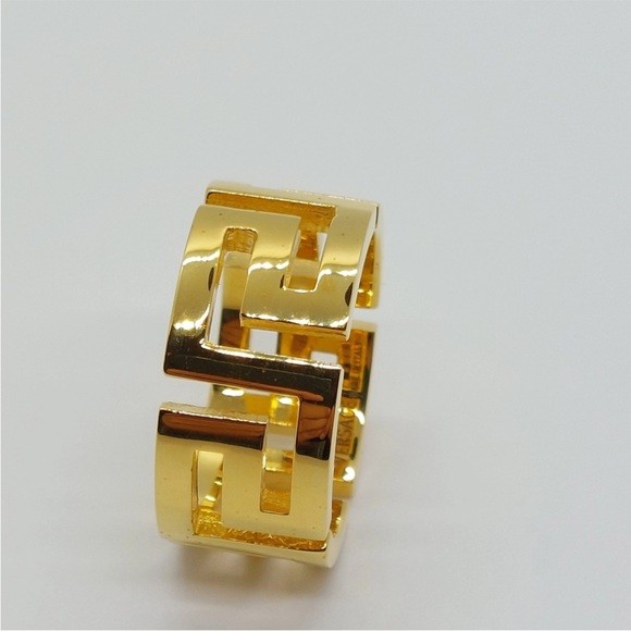 Versace Gold Color Metal “Greca” Ring Sz Italy 17