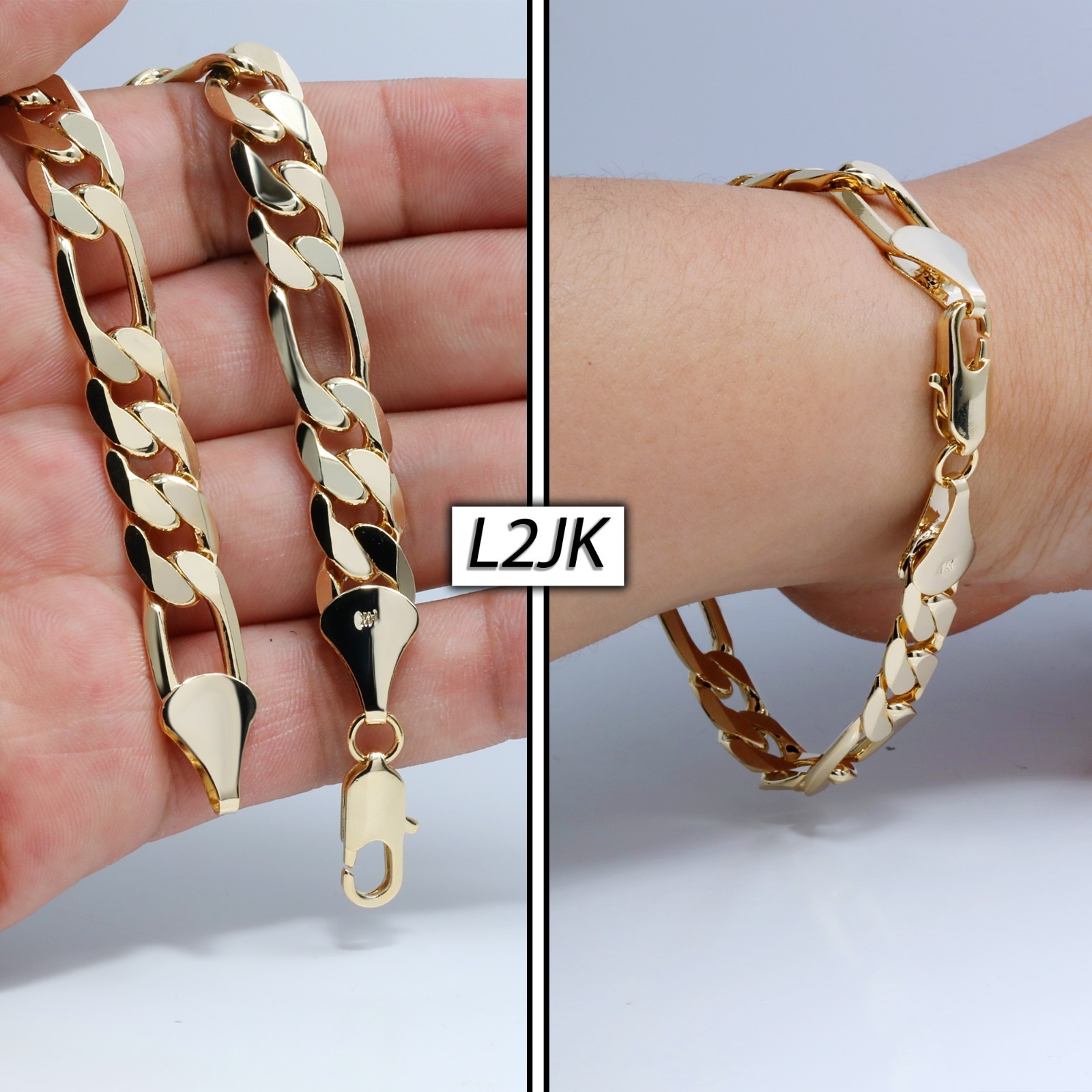 Figaro Link Chain Bracelet 10mm 8.5″ 14K Gold Plated Hip Hop Men’s Solid Fashion