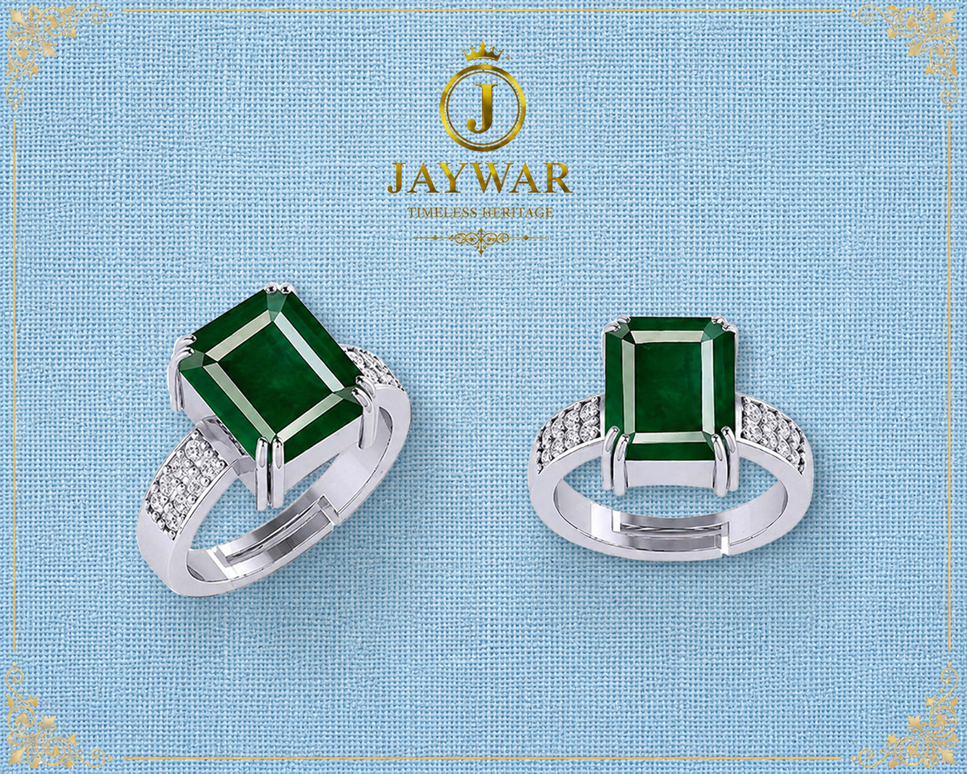 Jaywar Adjustable Emerald Ring Panchdhatu Silver Plated Unisex Men Women Gift