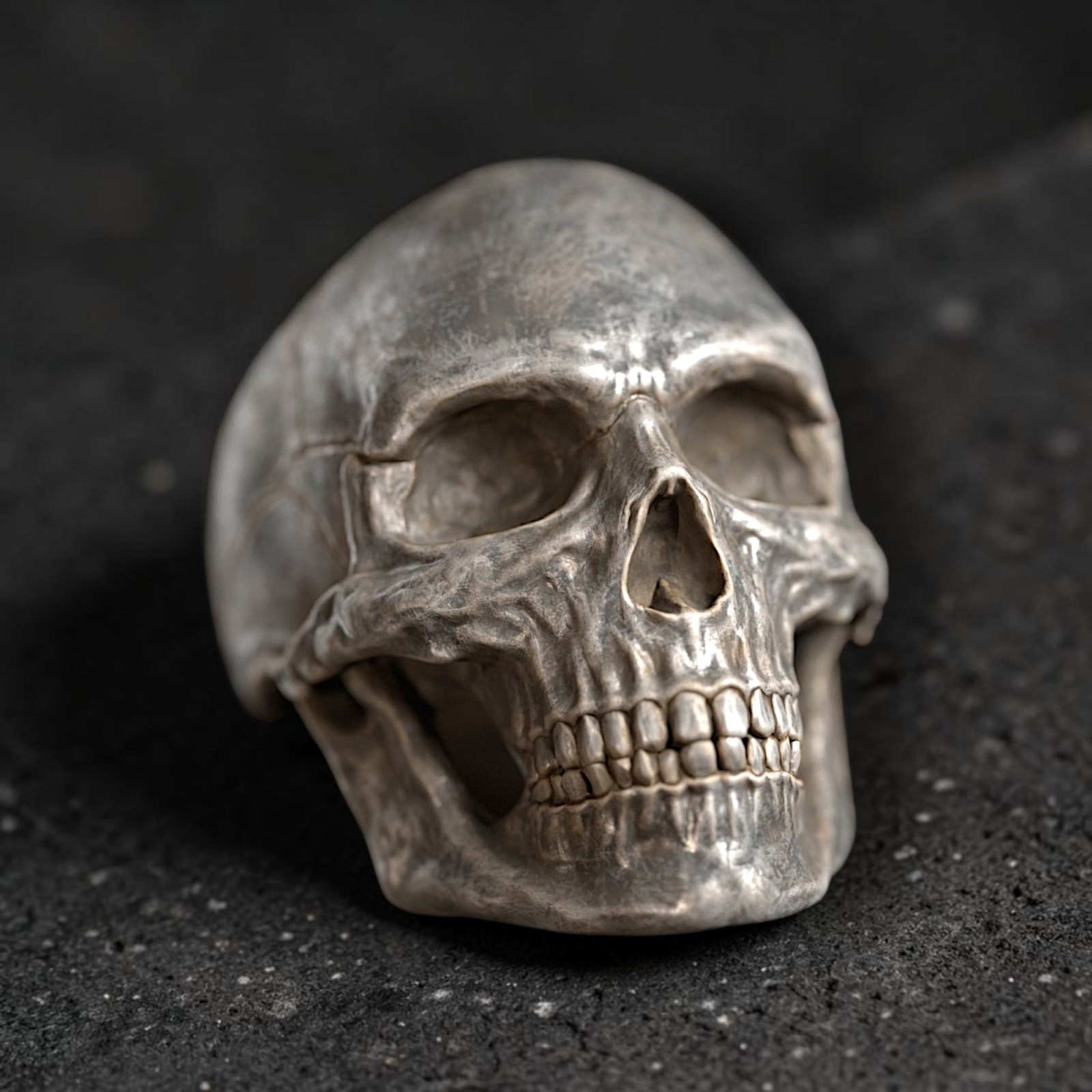 Sterling Silver Skull Ring, Gothic Biker Punk Rock Statement Jewelry