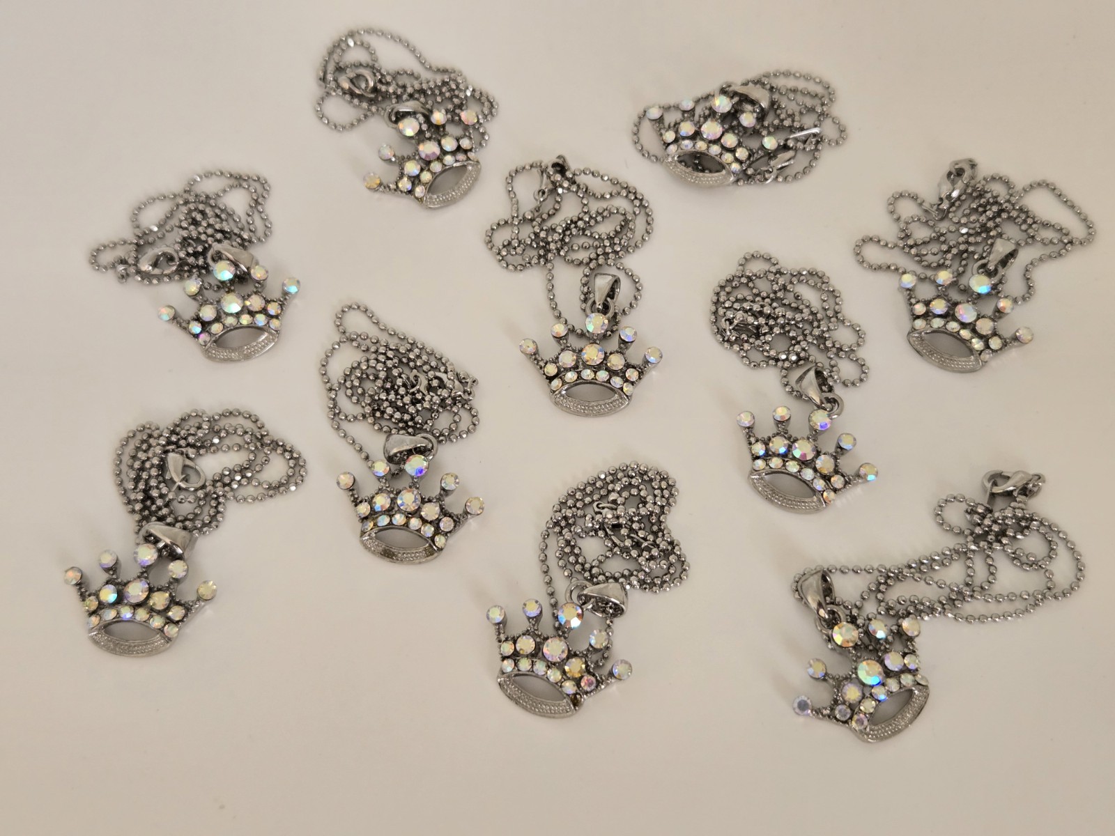 10 Pcs. Silver Crown AB Rhinestone Princess Party Bridal Shower Gifts Necklaces