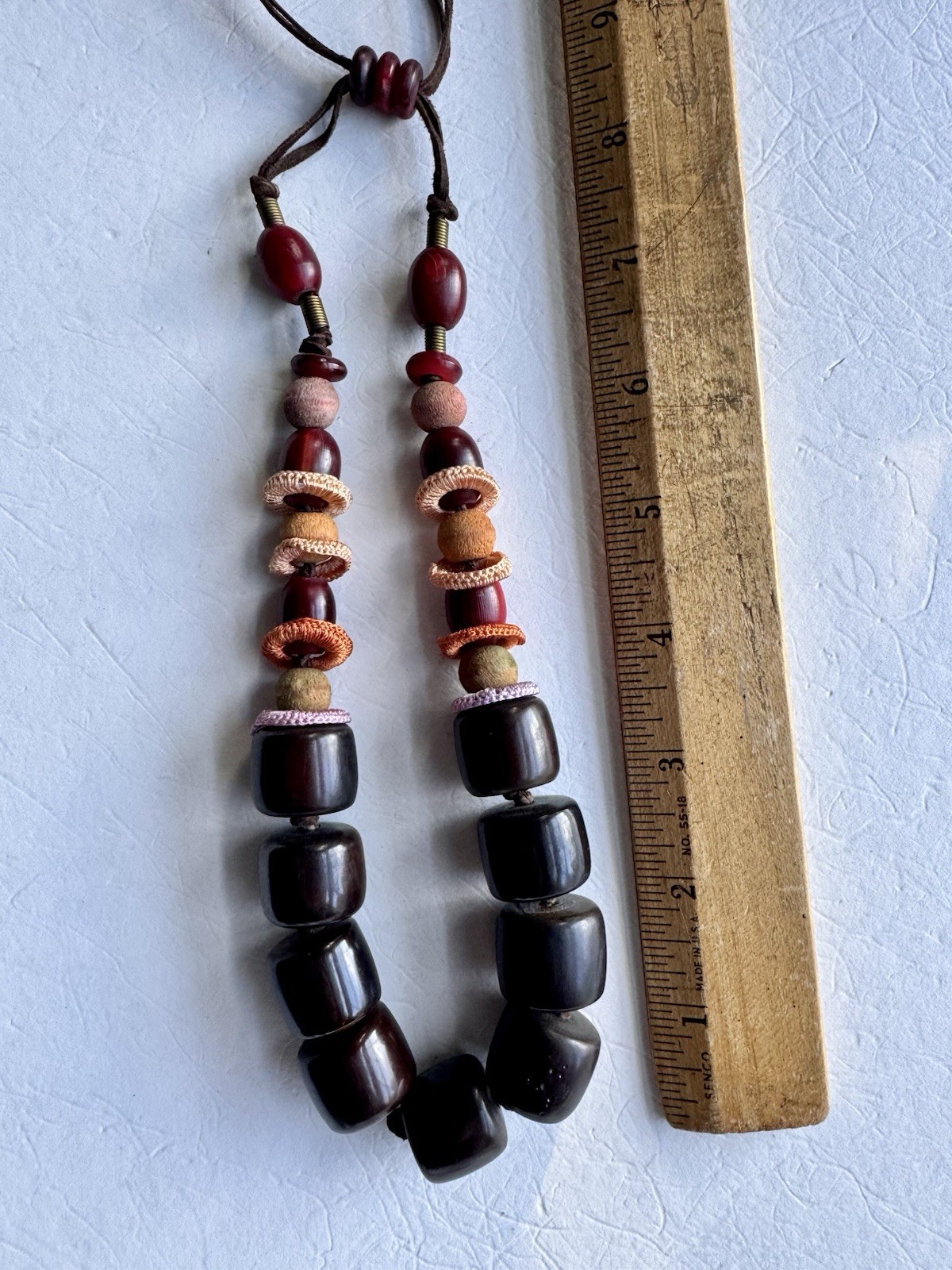 Lot of 3 Boho Necklaces Large Earth Tone Wood Seed Beaded 1 adjustable Vintage
