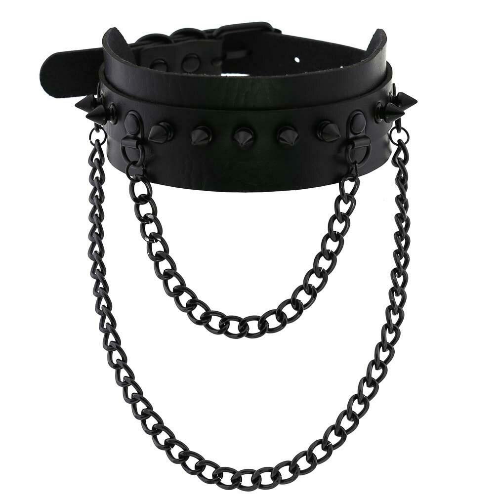 Women O Ring Neck Collar Chain Gothic Punk Studded Pu Leather Choker Necklace