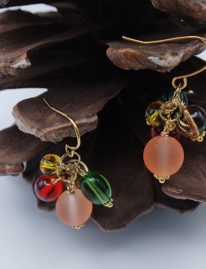 Fall Autumn Dangle earrings NF Multicolor USA Handmade 1 1/4″ Gold Boho Hooks