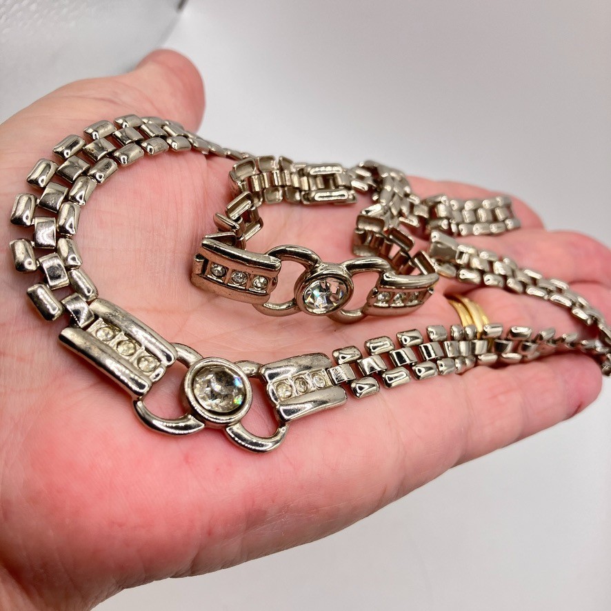 Panther link necklace 36cm bracelet 20cm set decorative silver tone metal unisex