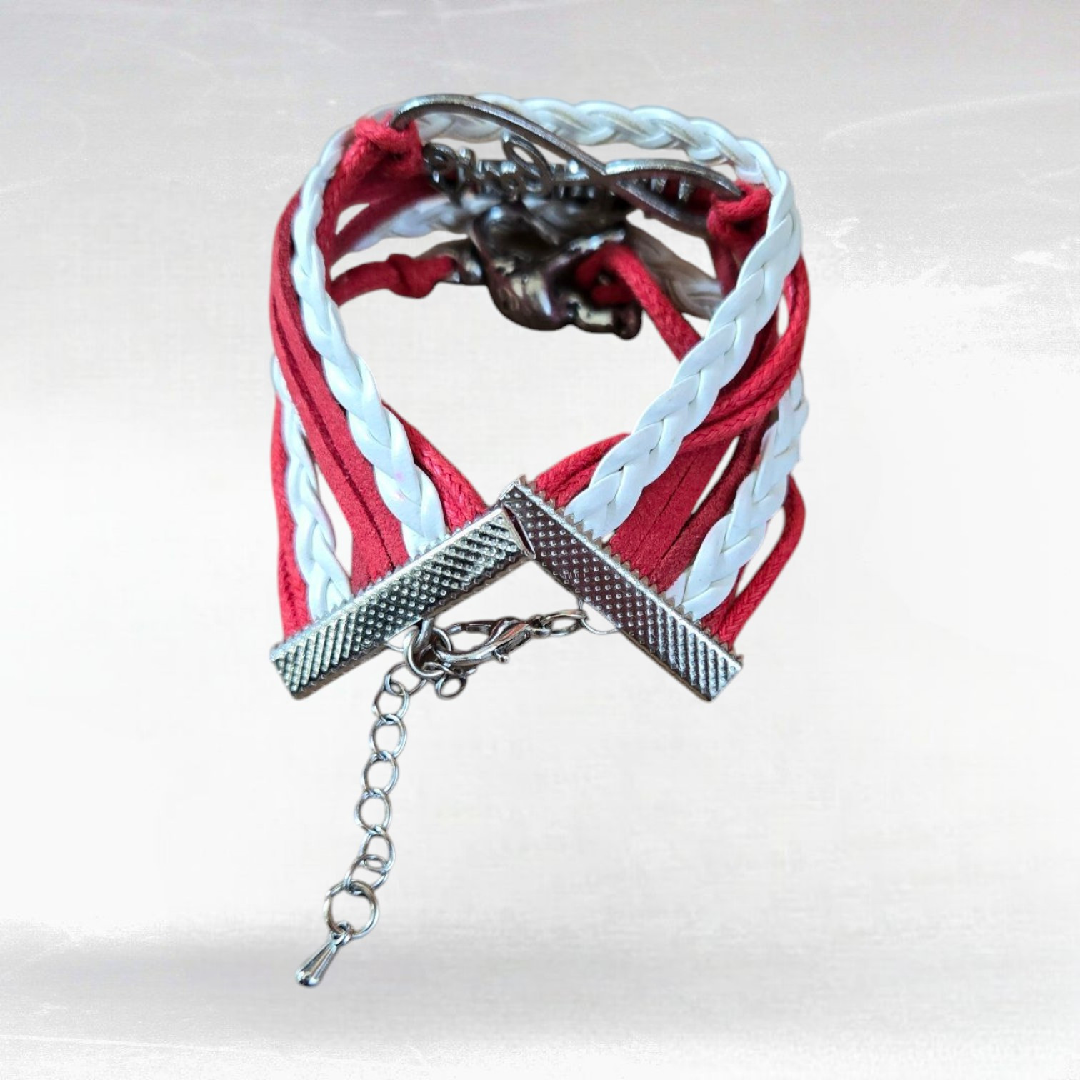 5 Strand Red & White Love Hockey Player Fashion Bracelet