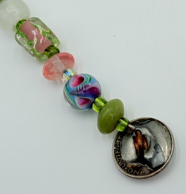 Art Glass & Mercury Dime 1944 925 Sterling Silver Toggle Bracelet