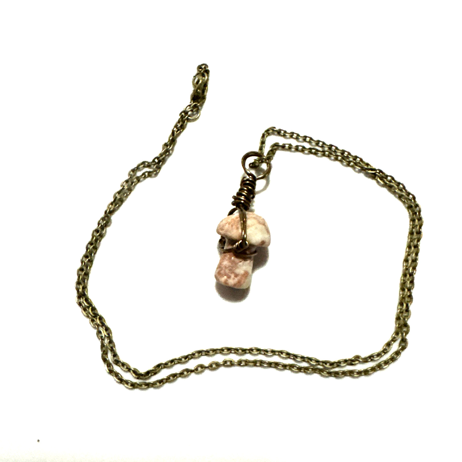 Red Vein Jasper ? Mushroom Necklace Jewelry Bling Bronze Tone Genuine Stone 24″
