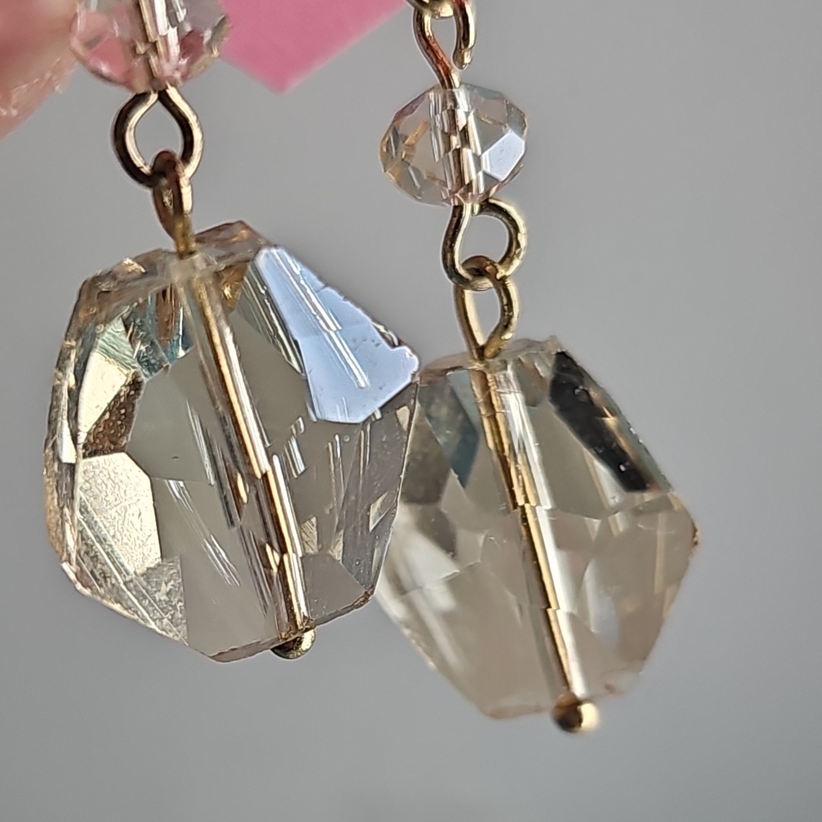 Gold Tone Octagon Clear Crystal Beaded Dangle/Drop Earrings, Hook Closure