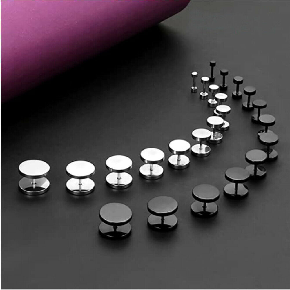 Unisex Men Women Stainless Steel Barbell Stud Earrings Punk Ear Piercing Plugs