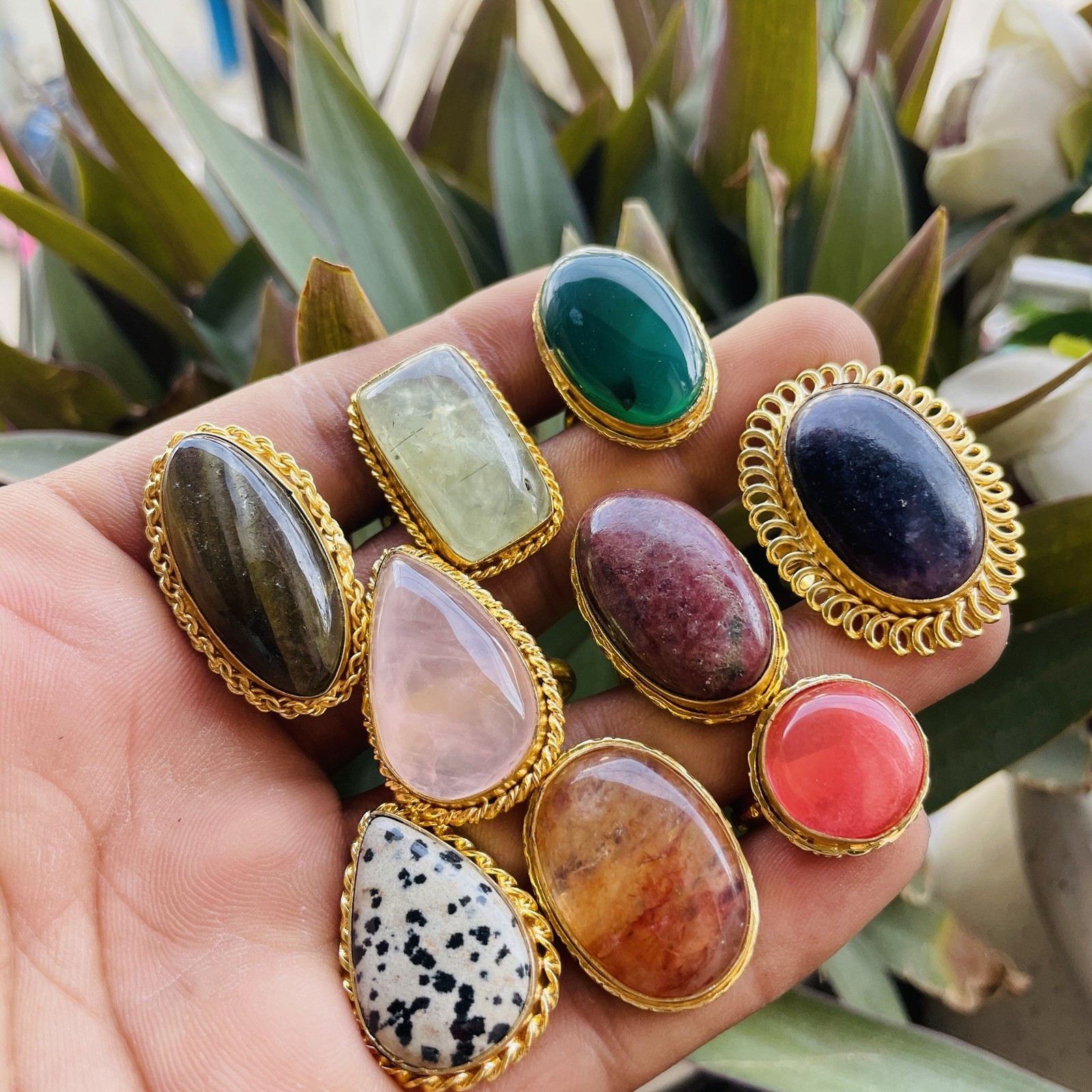 Mix Gemstone Gold Plated 10Pcs Rings Lot /Vintage Nepali Rings/Gothic Rings Love