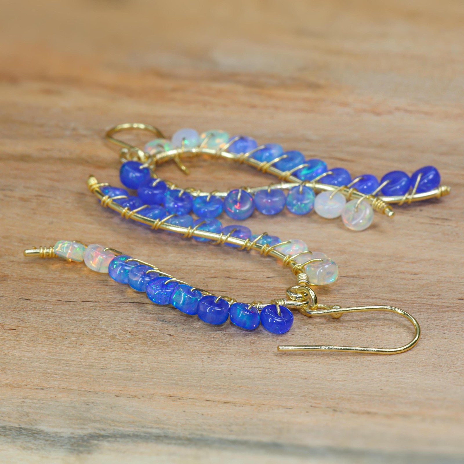 Fire Blue Shaded Opal Beads Earring, Ethiopian Opal Handmade Earring for women