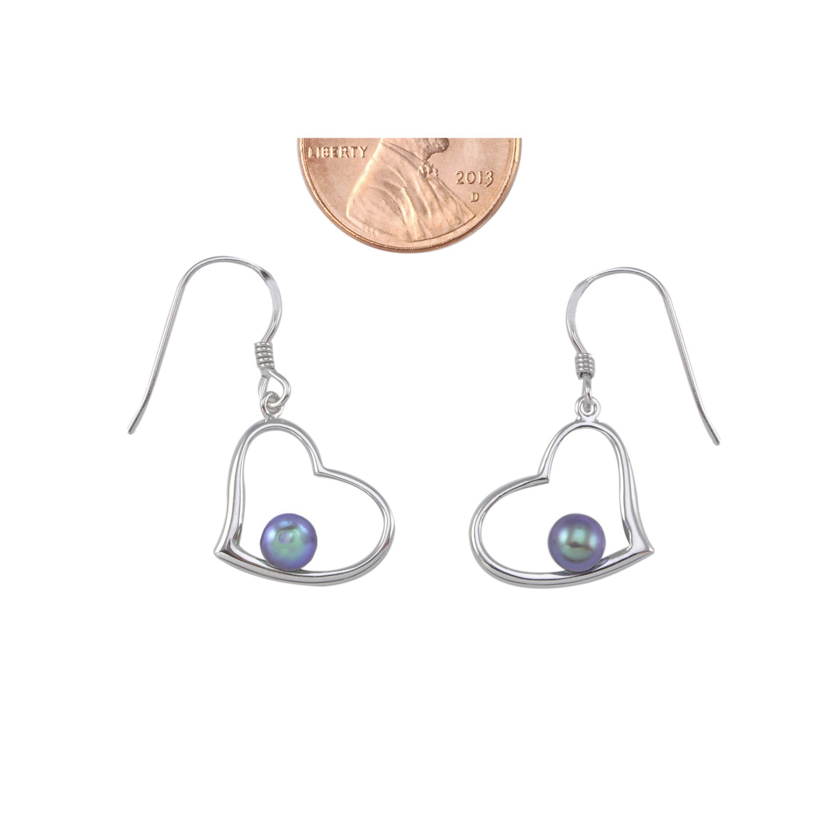 Sterling Silver Black Pearl Heart Earrings Silver Wire Hooks