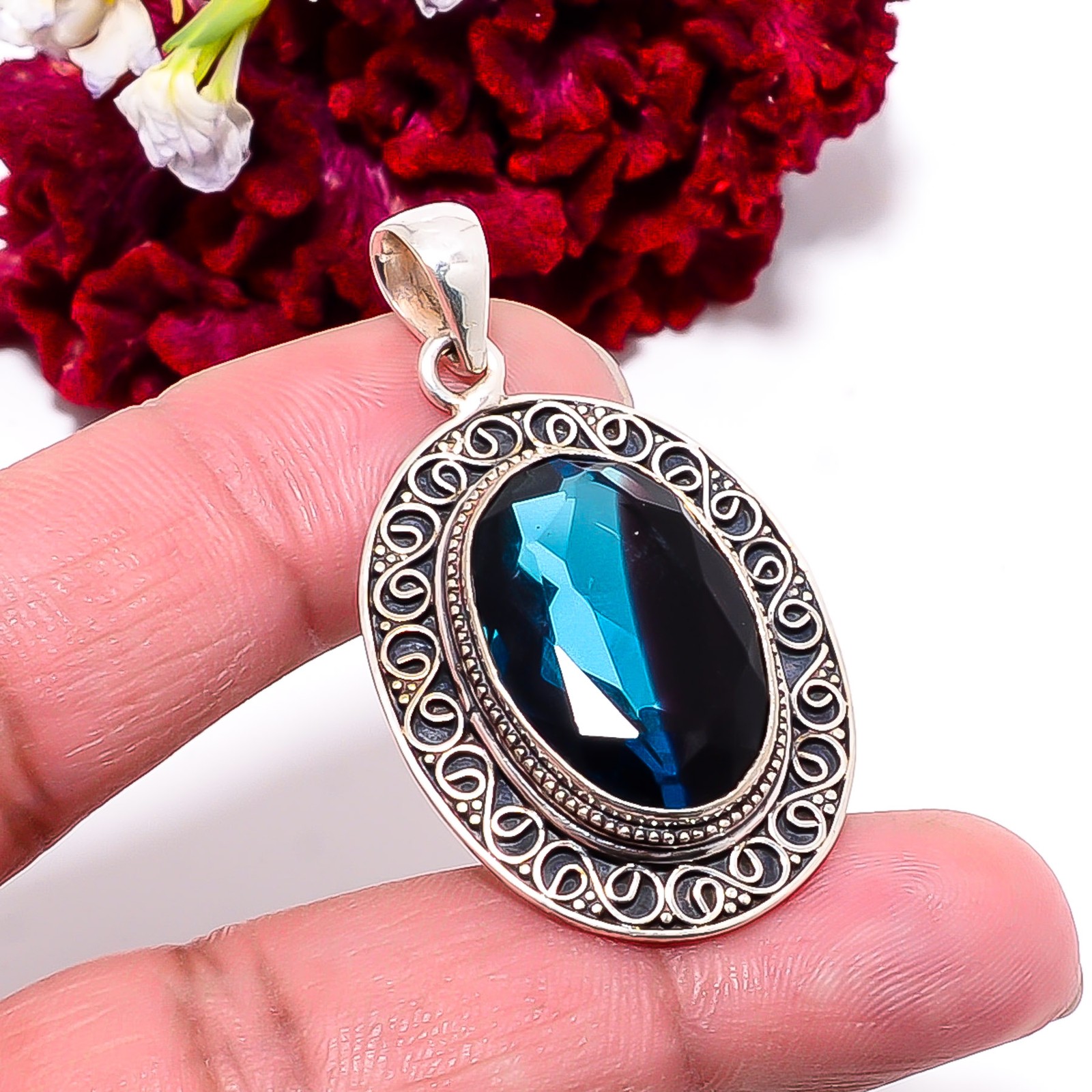 Black & Blue Bi-Colour Tourmaline 925 Sterling Silver Pendant 1.76″ P99559