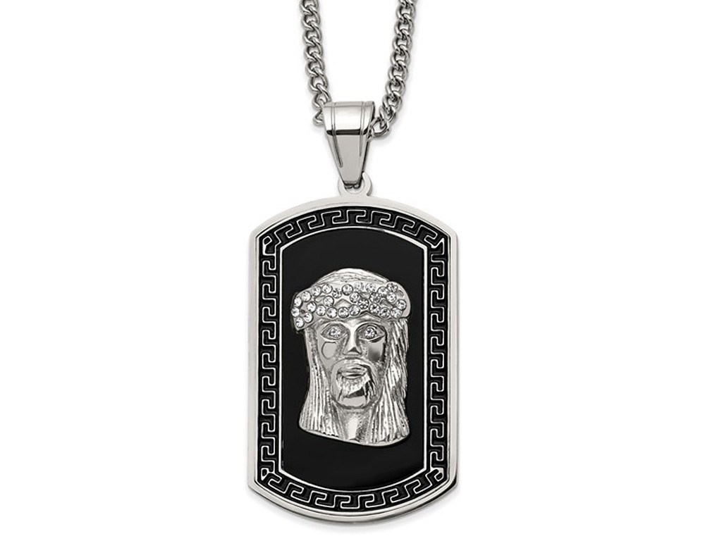 Dog Tag Jesus Pendant in Yellow Stainless Steel with Chain