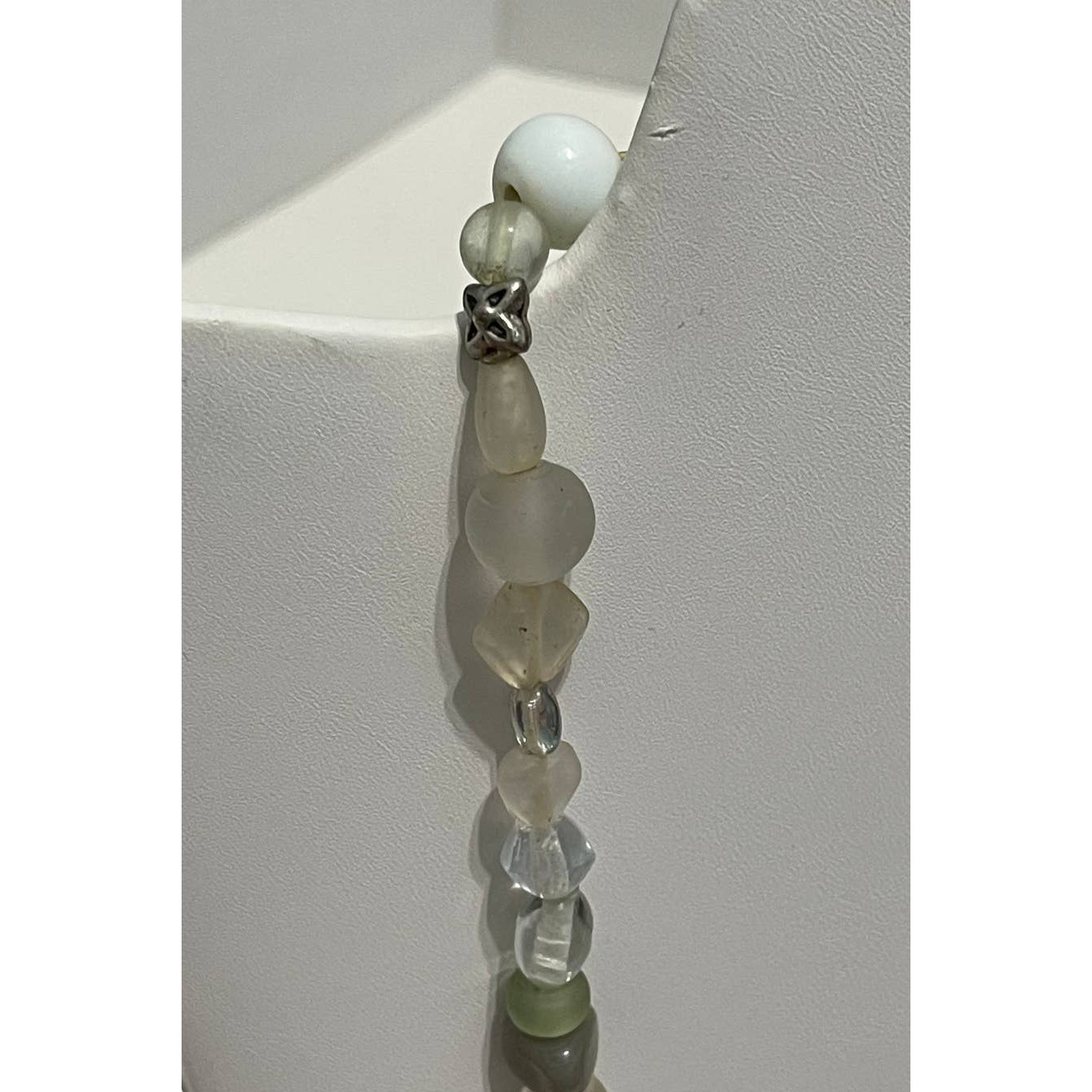 Long Beaded Statement Fashion Necklace White Green