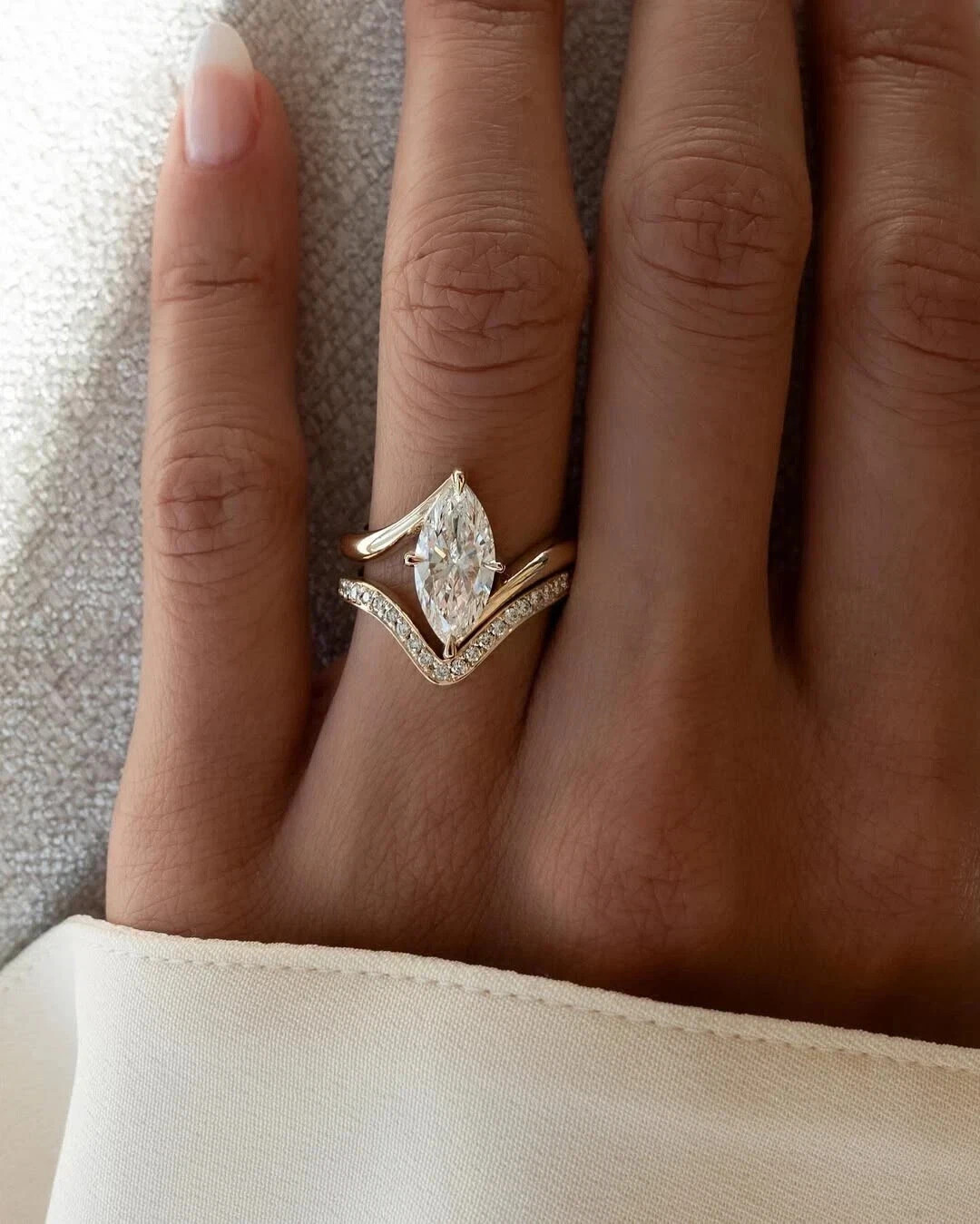 3TCW Marquise Cut Moissanite Bridal Set Engagement Ring 14K Yellow Gold Plated