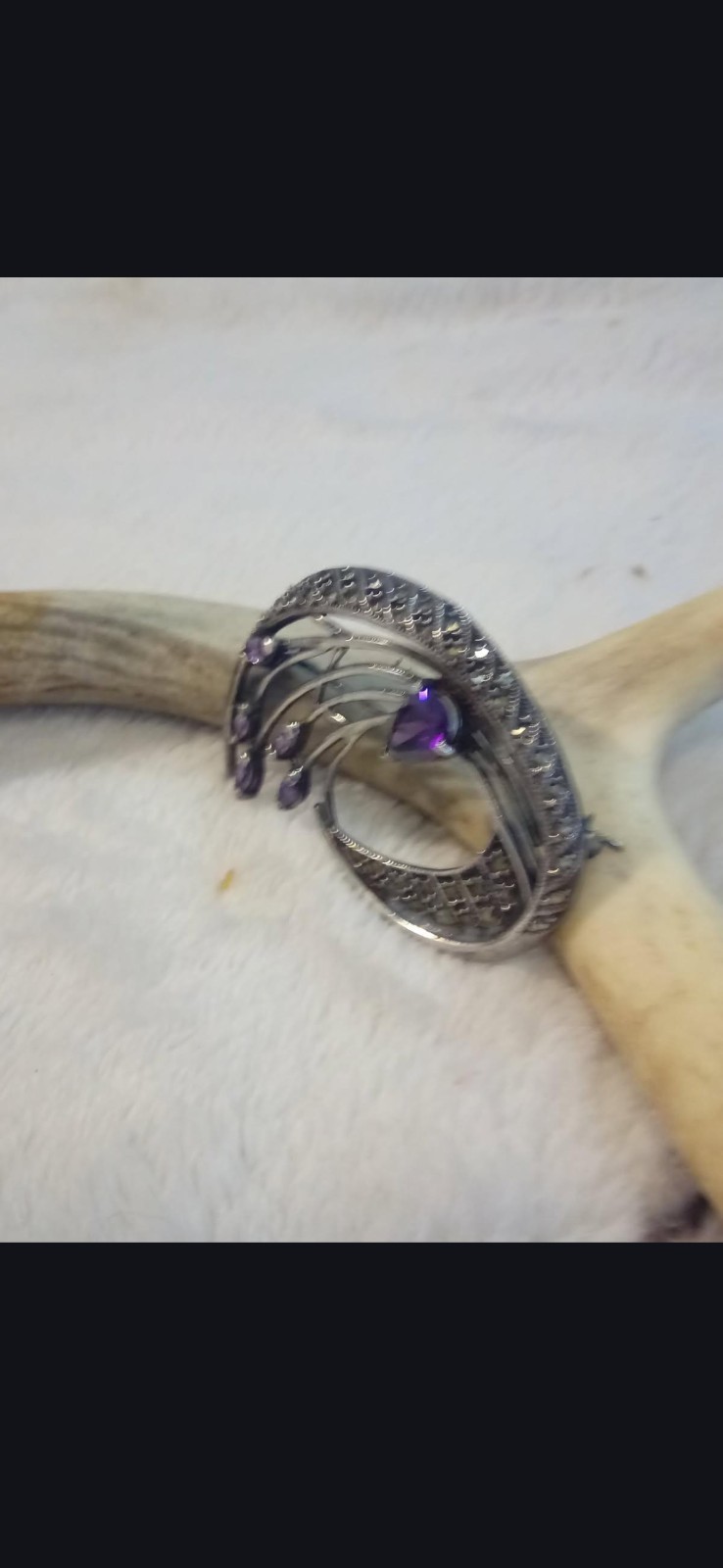 Vintage Large Sterling Silver And Genuine Multi Amethyst Broach Pin 925 Hallmark