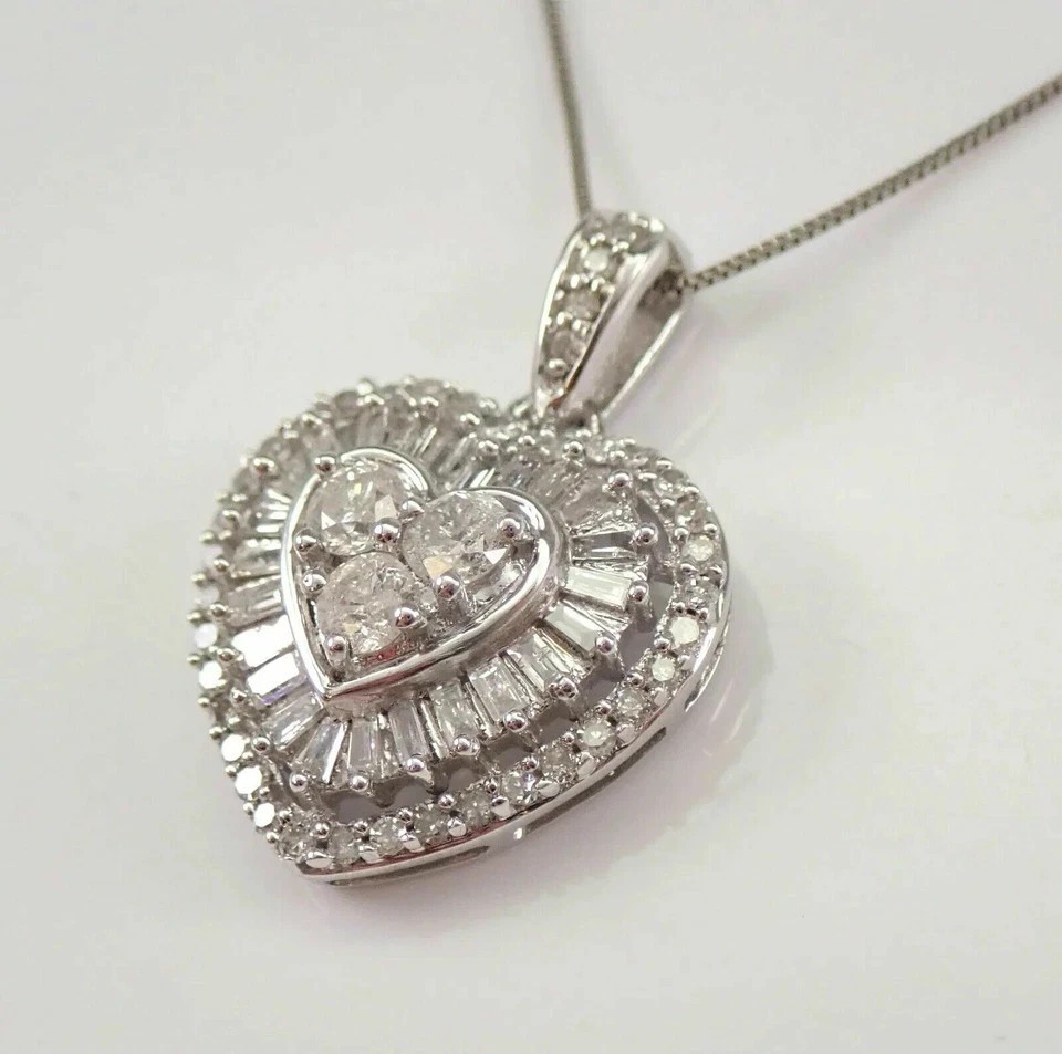 Gorgeous 2.40Ct Round Cut Simulated Diamond Heart Pendant 14K White Gold Plated