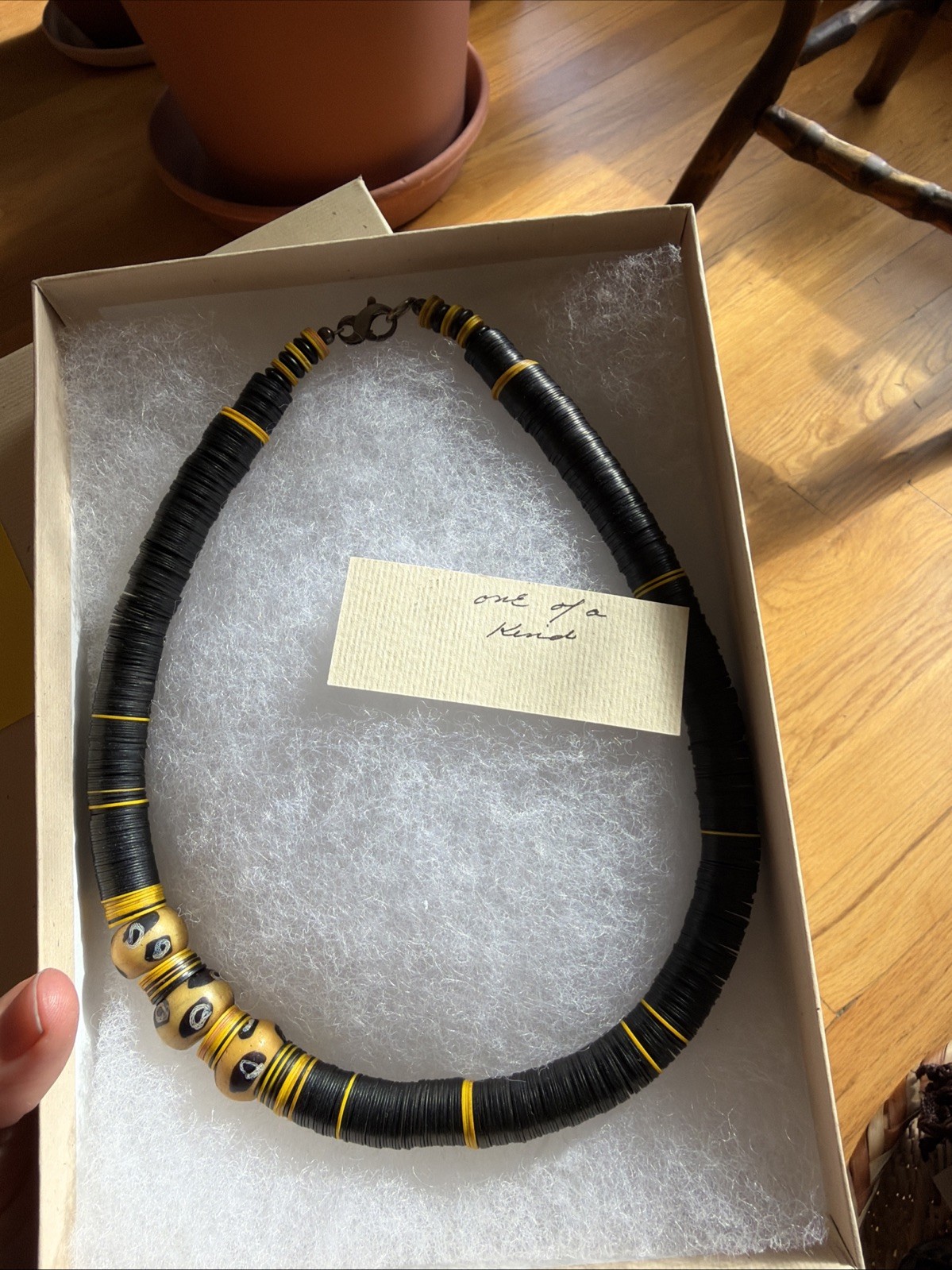 Black and Yellow Beaded Necklace with Clasp
