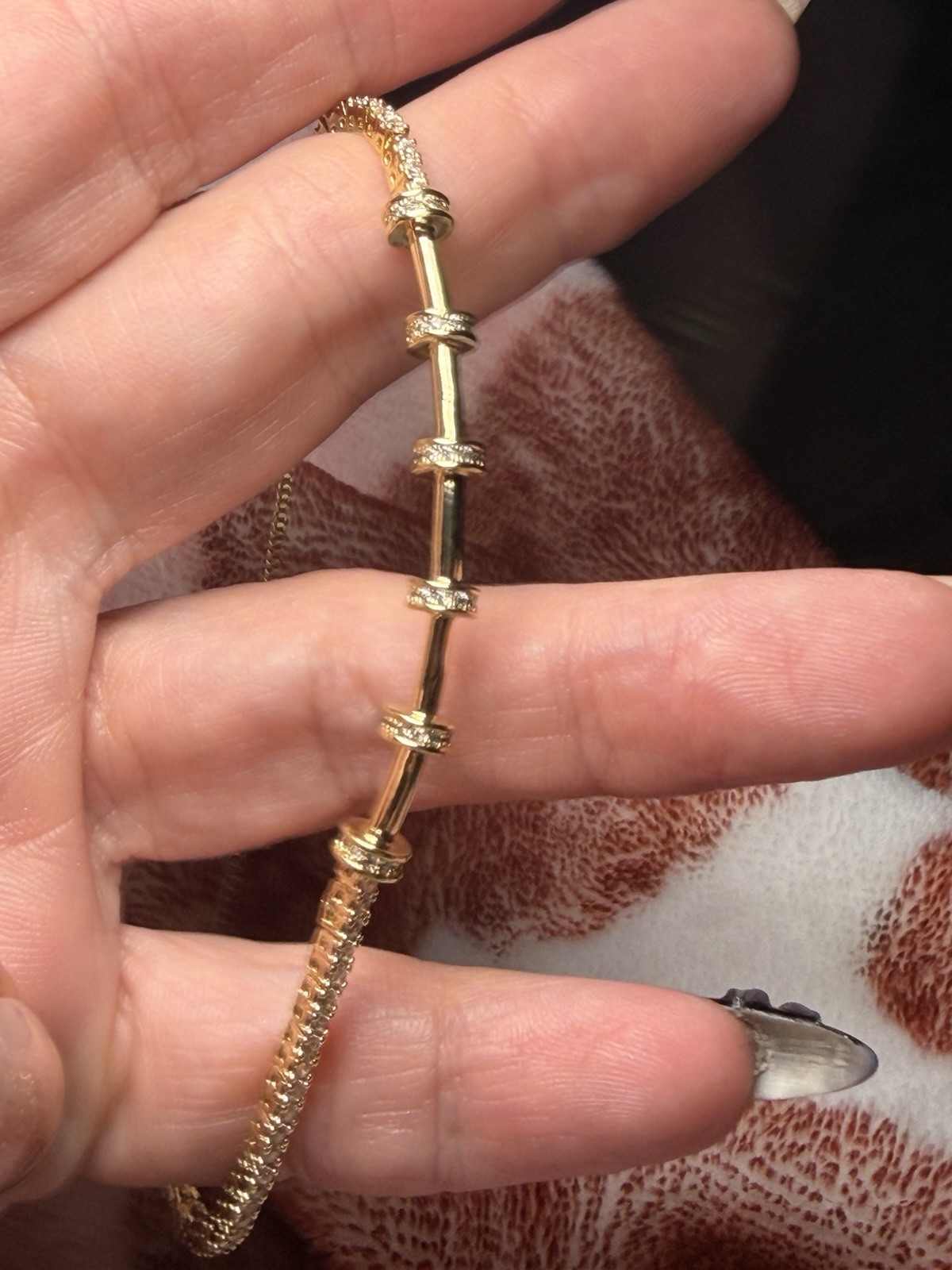 18K Gold Filled AAA CZ Bolo Bracelet Adjustable Sparkling Station Design